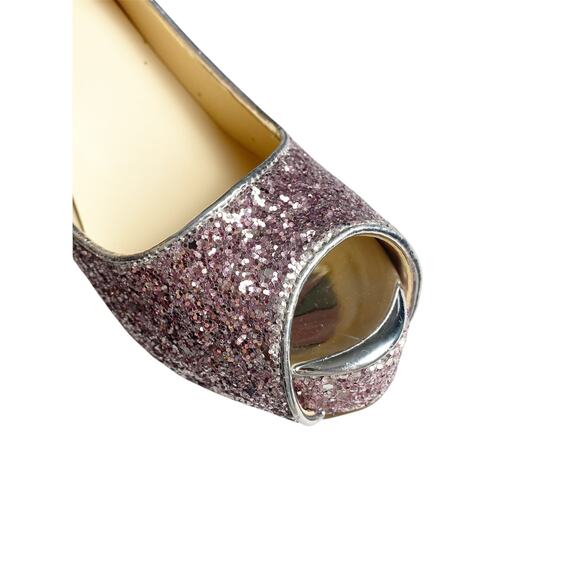 MARC FISHER Harpyly Glam Ombre Glitter Platform Peep Toe Heels Silver Size 8.5 - Picture 6 of 7